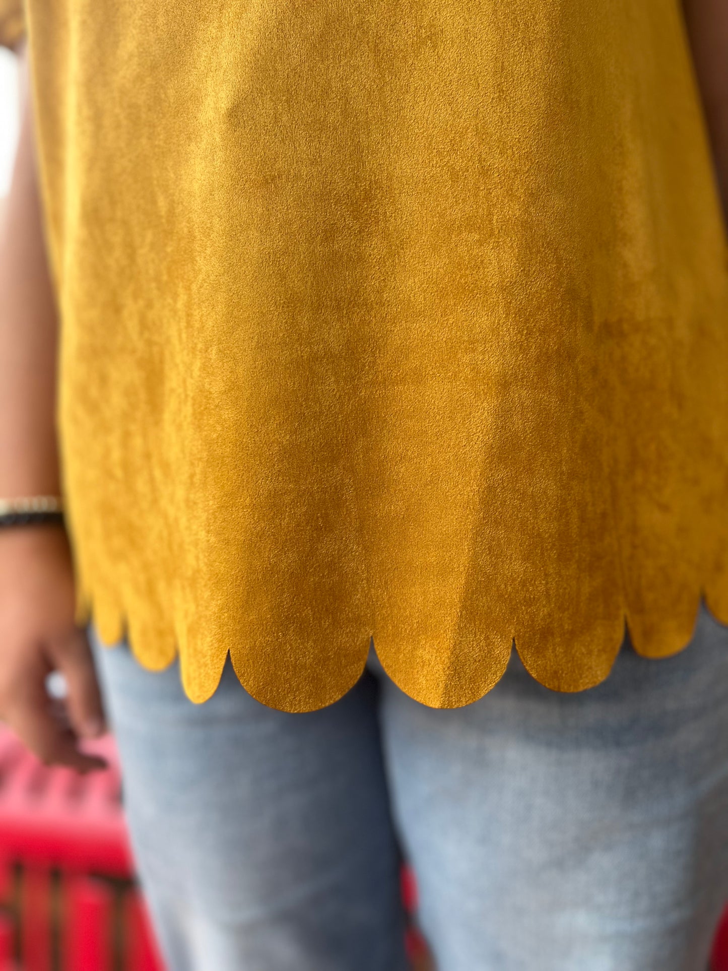 Add the Mustard Scallop Top