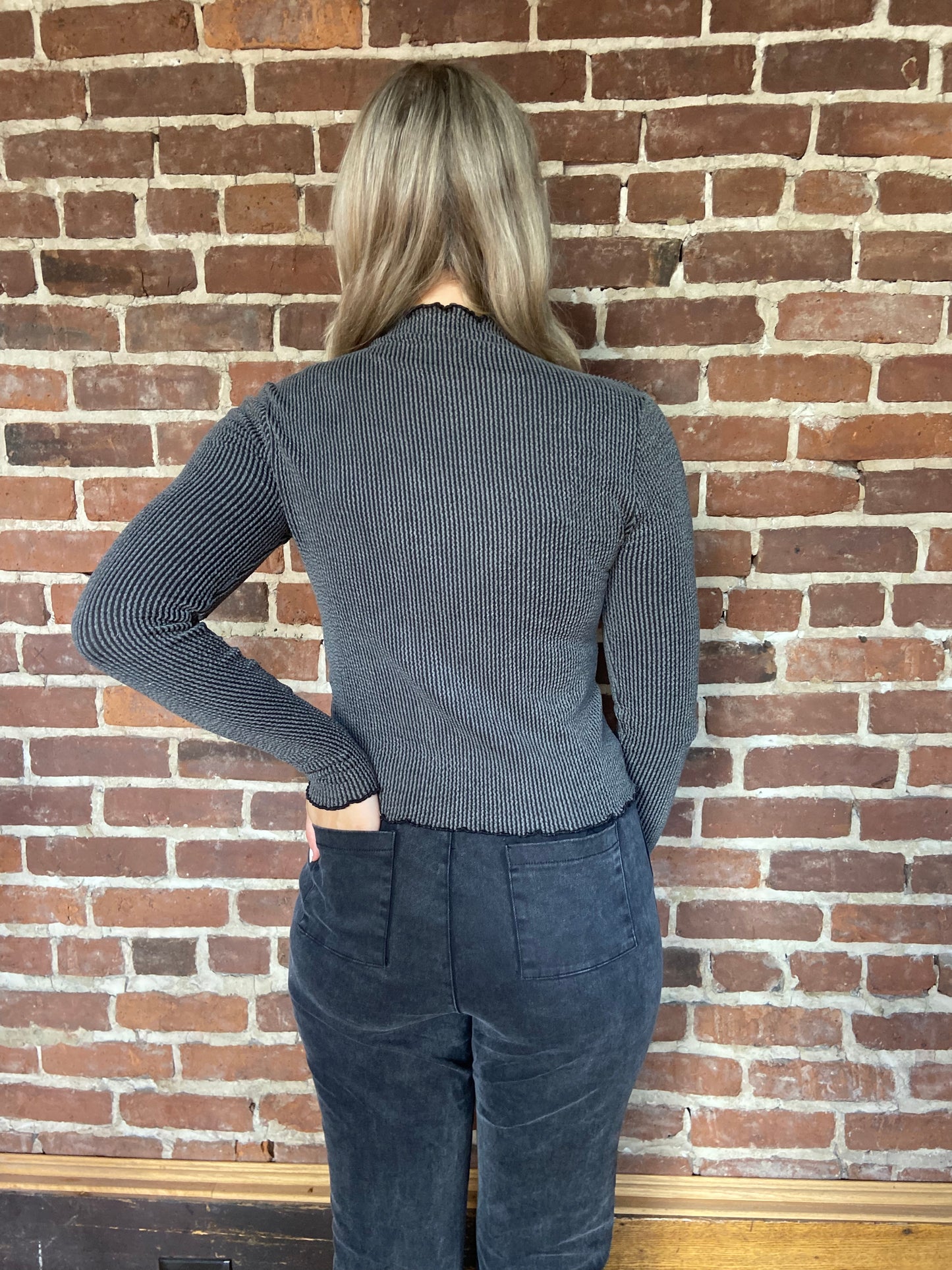 Blurred Line Mock Neck Top