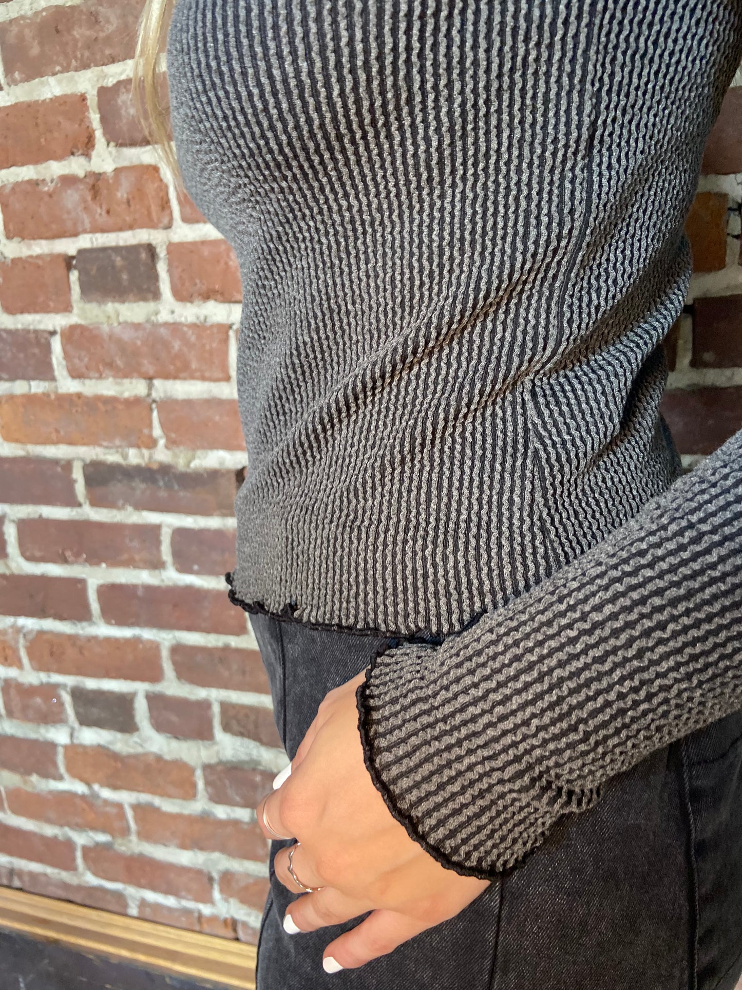 Blurred Line Mock Neck Top
