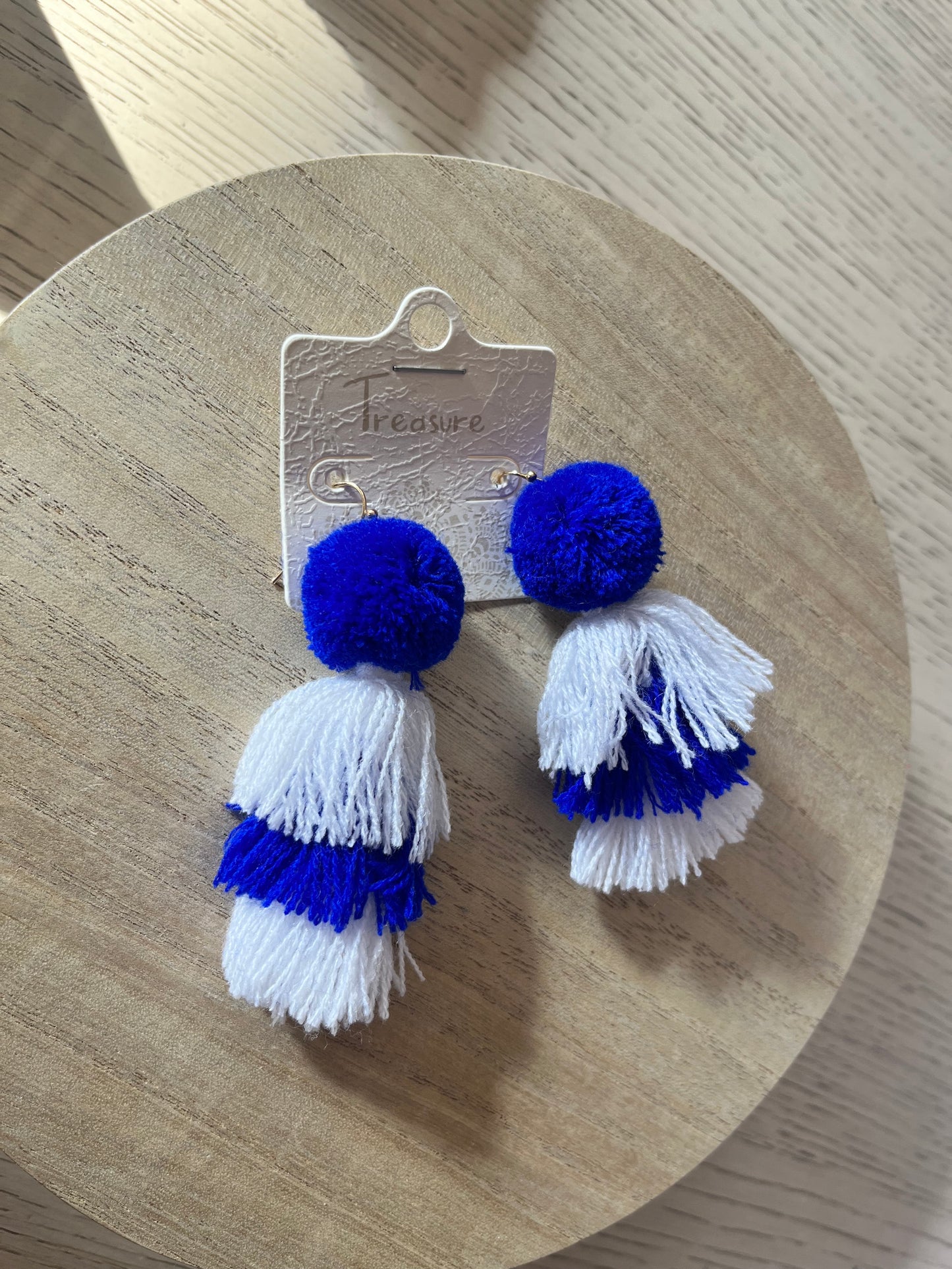 Royal Blue & White Tassel Earrings