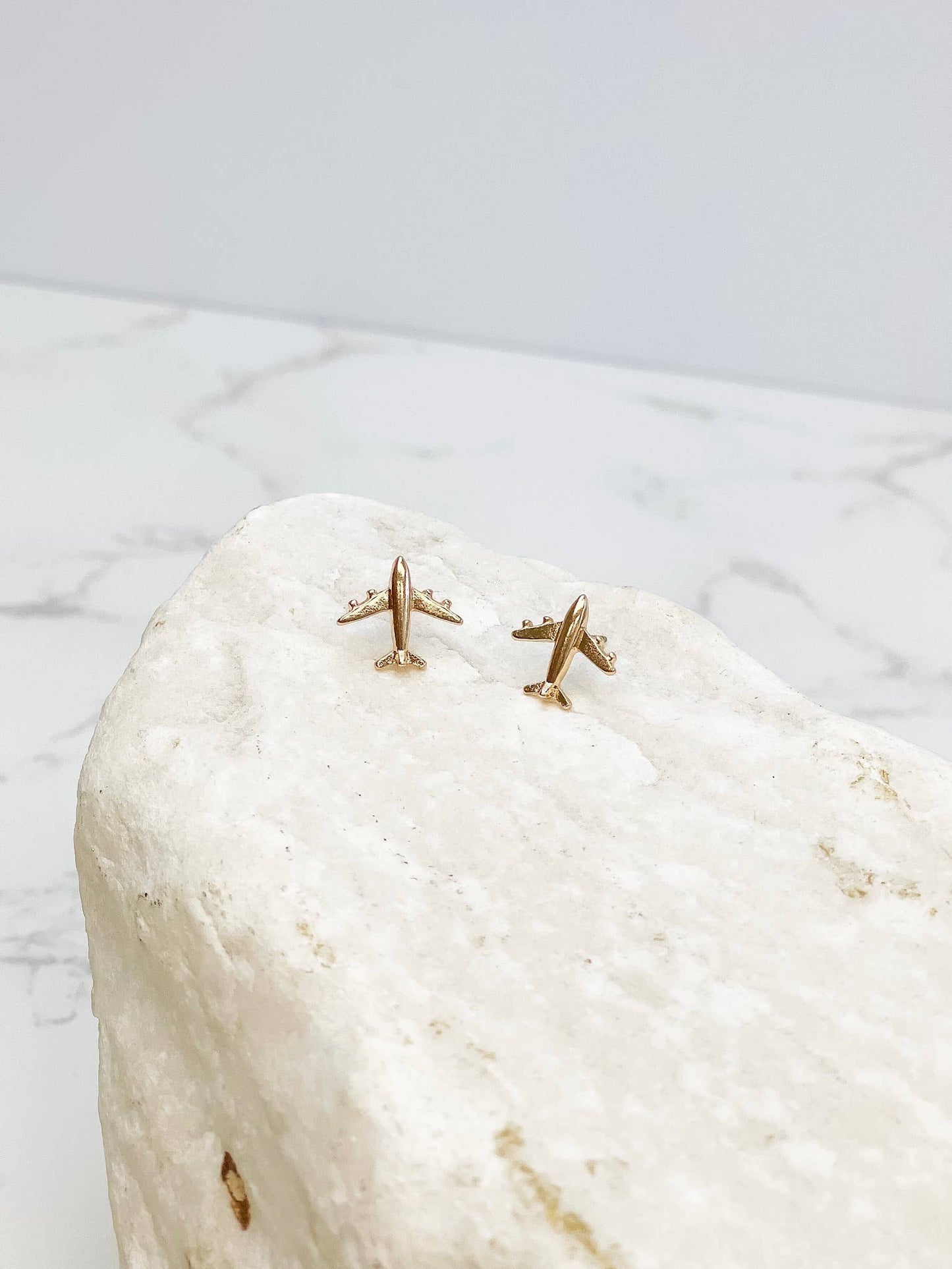 Gold Airplane Stud Earrings