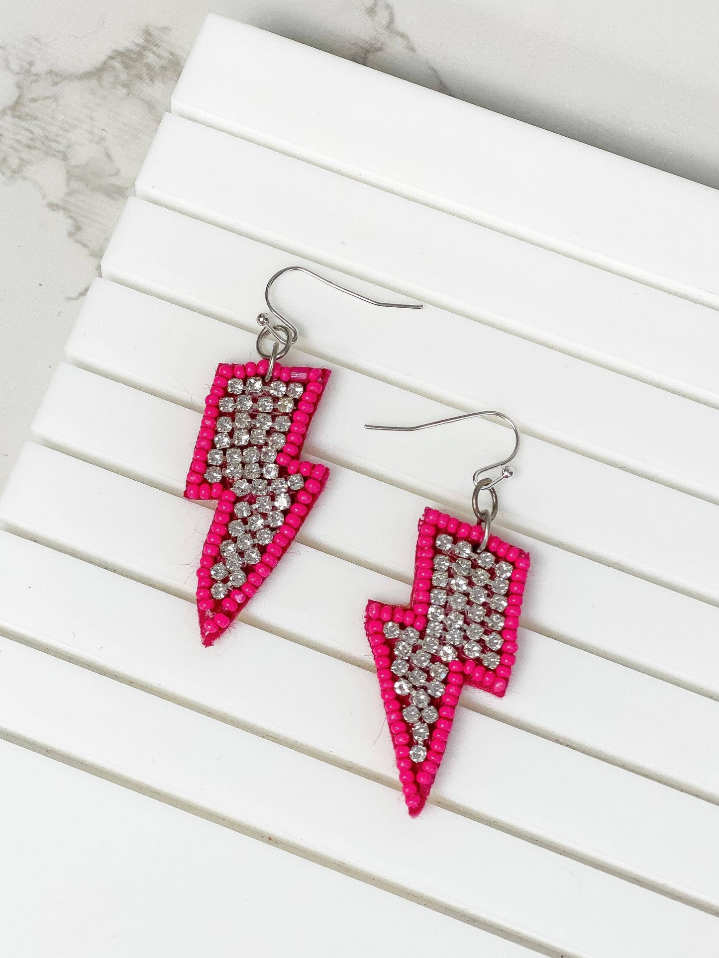 Glitzy Lightening Bolt Beaded Dangle Earrings