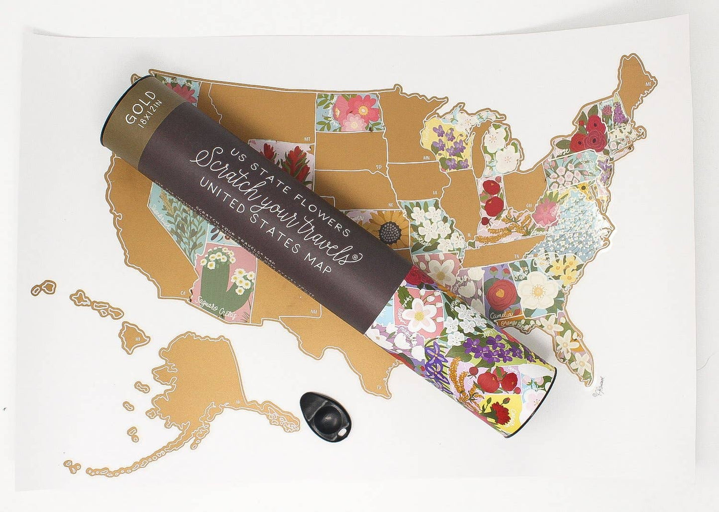 Scratch Your Travels State Flowers USA Map - Gol