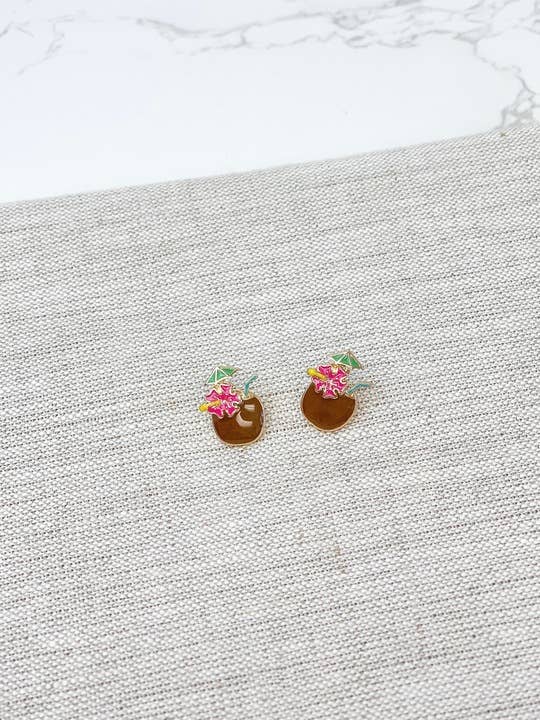 Coconut Drink Enamel Stud Earrings