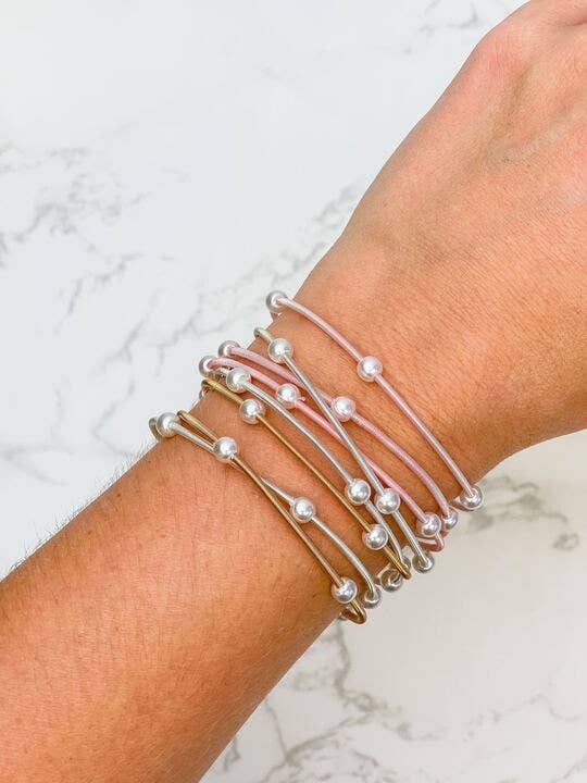 Pearl Bead & Guitar String Bracelet Set