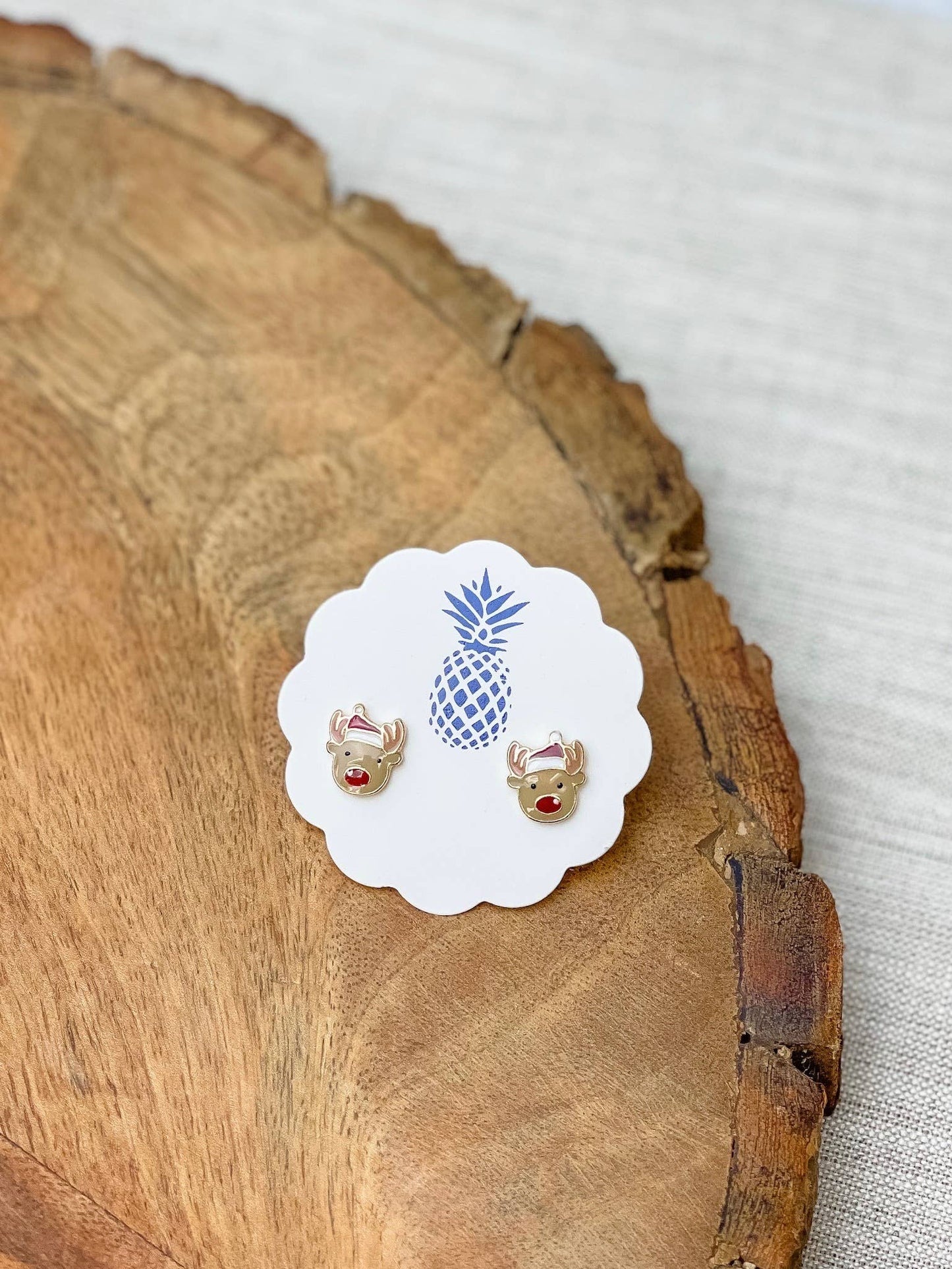 Christmas Hat Reindeer Signature Enamel Stud Earrings