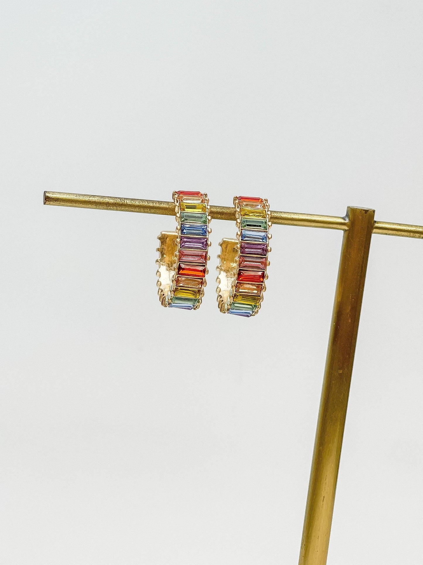 Gold Baguette Hoop Earrings - Pastel