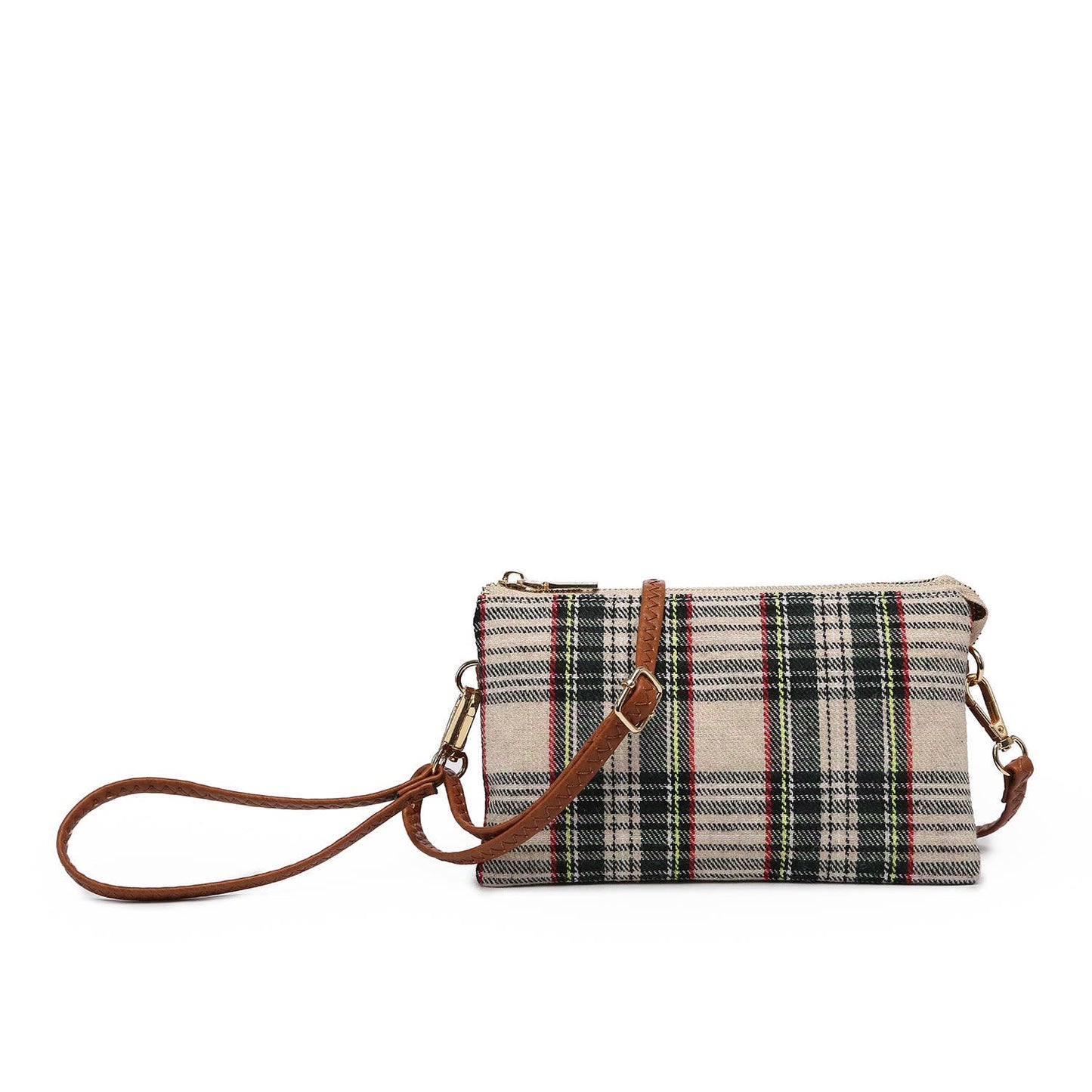 M013-PLD Riley Plaid 3 Compartment Crossbody/Wristlet