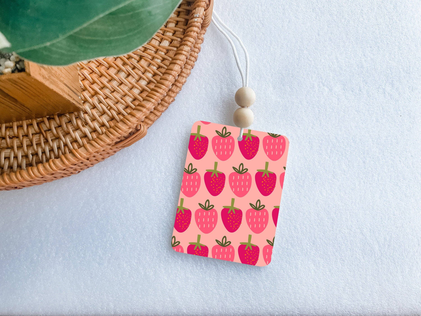 Cute Strawberries Rear View Mirror Felt Freshie