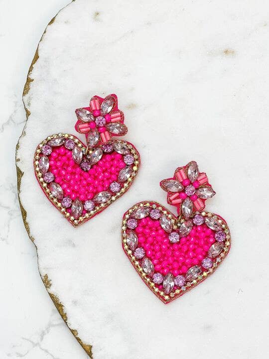 Glitzy Rhinestone Heart Dangle Earrings