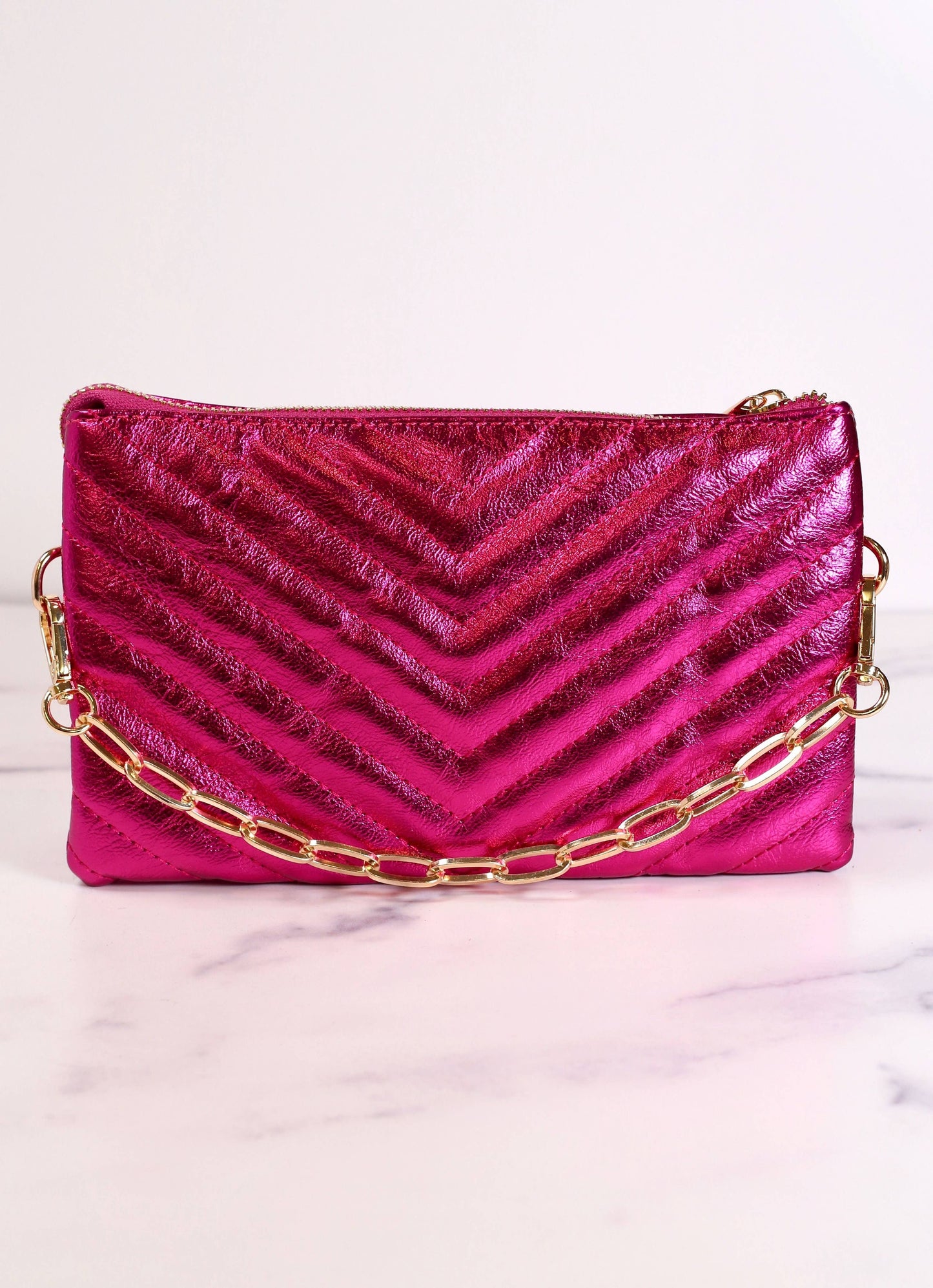 Sherman Quilted Crossbody METALLIC FUCHSIA