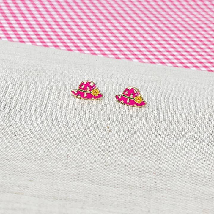 Spotted Sun Hat Enamel Stud Earrings