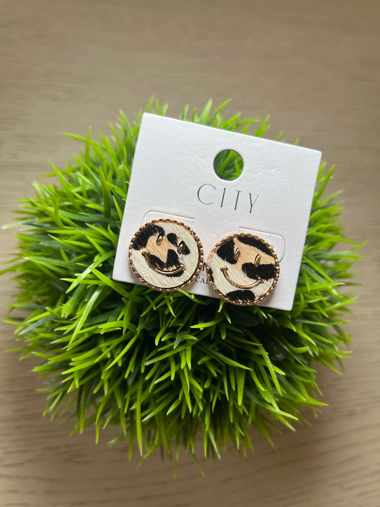 Smiley Cow Print Studs
