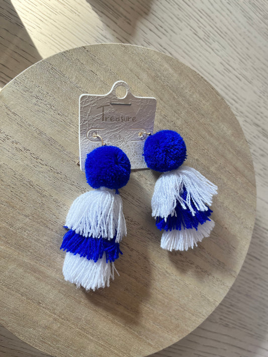 Royal Blue & White Tassel Earrings