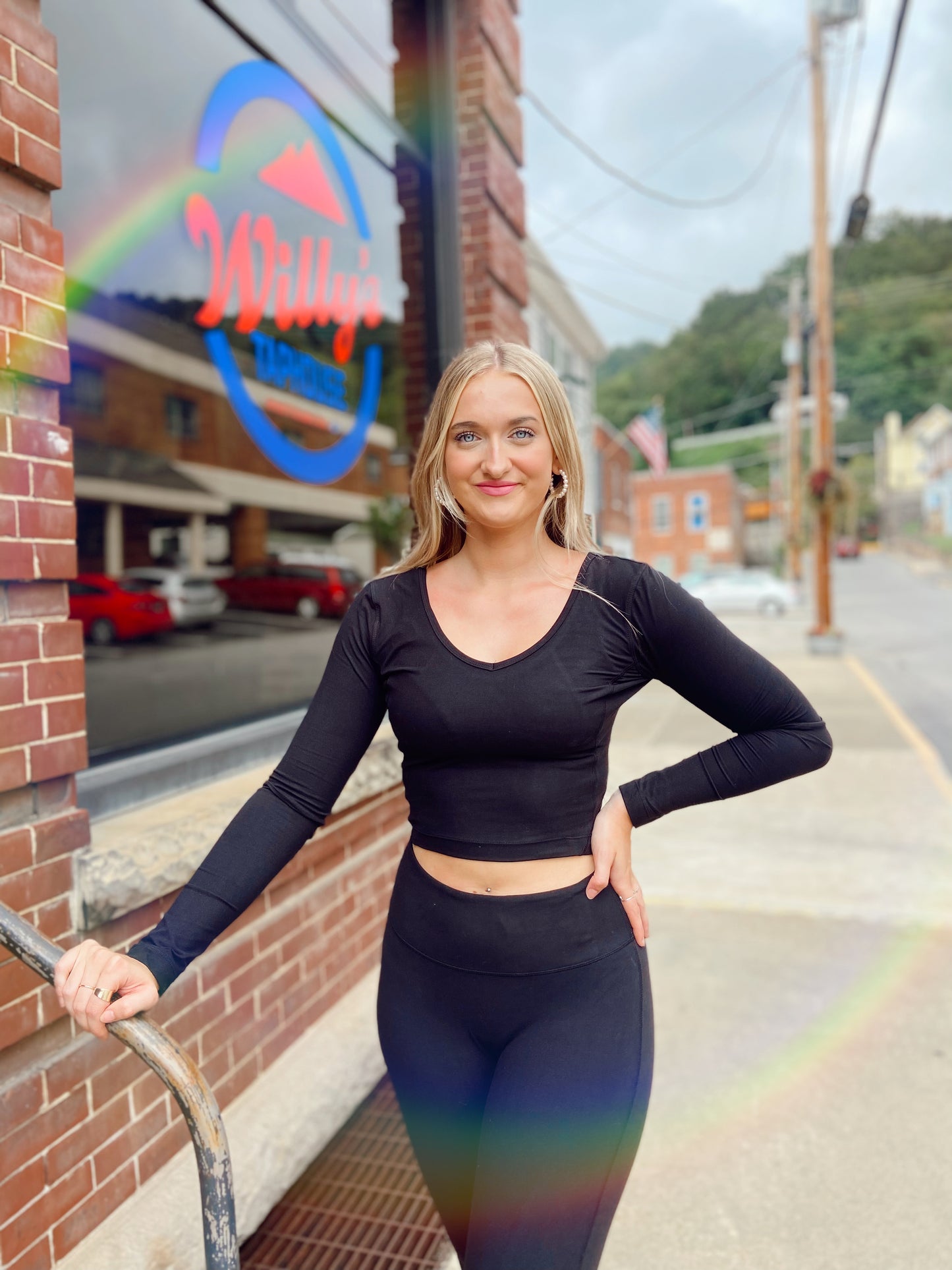 Walk the Line Long Sleeve Top-Black