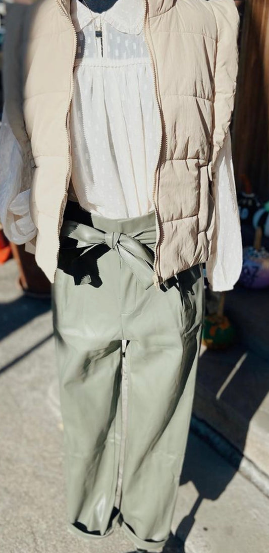 Olive You Tie Waist Leather Pants