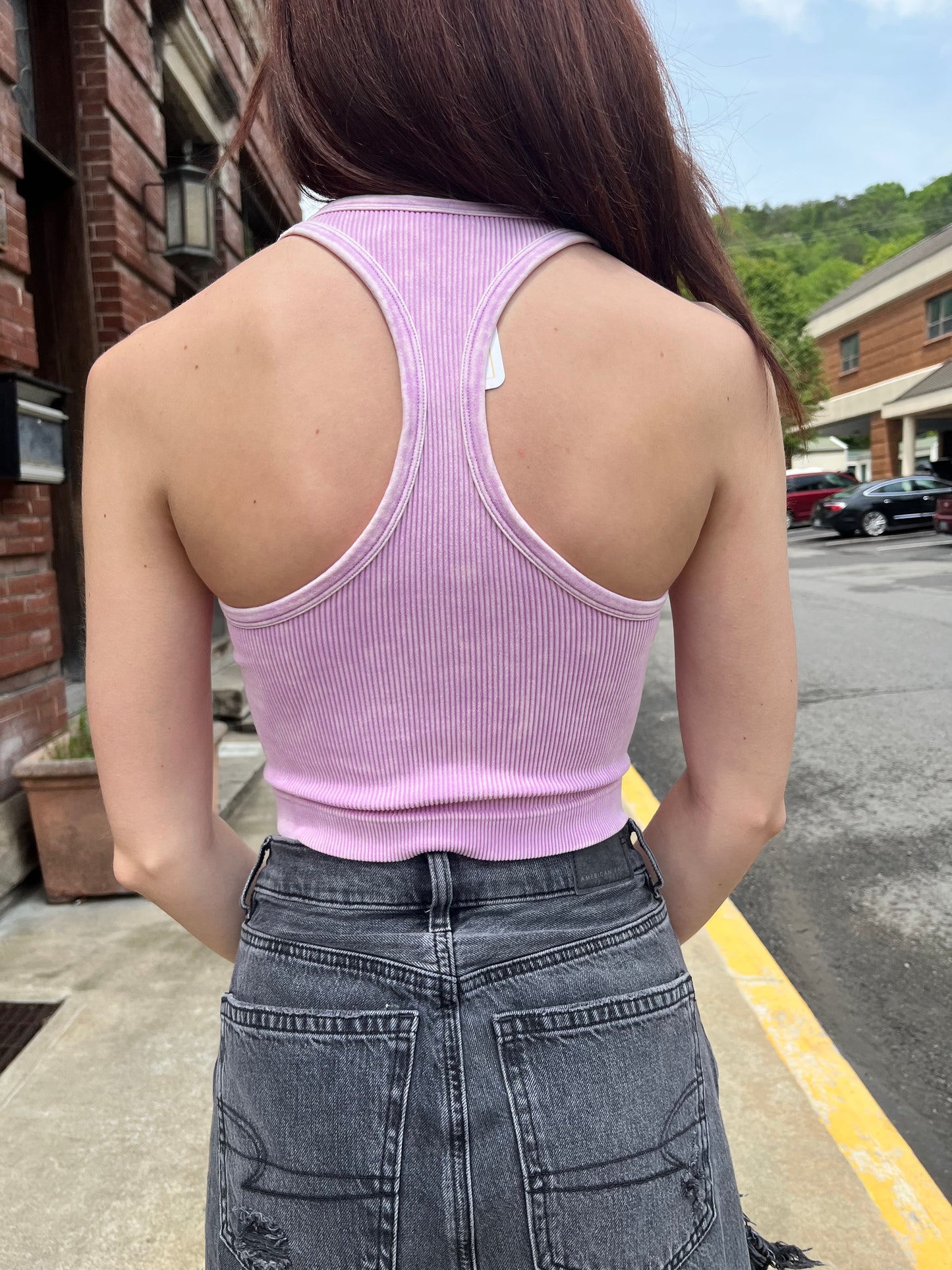 Lavender Acid Wash Cropped Tank