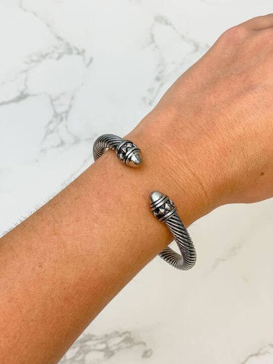 Color Coated Cable Cuff Bracelet - Silver
