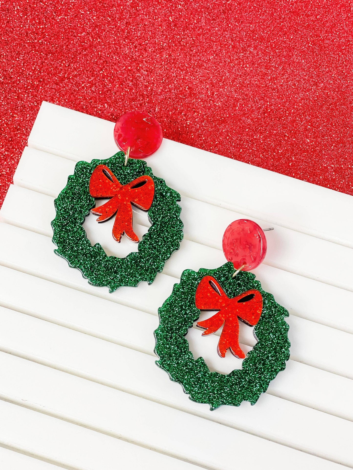 Glitter Clear Resin Wreath & Bow Dangles