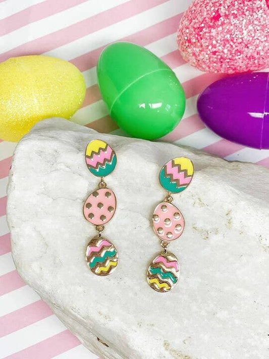 Enamel Easter Egg Trio Dangle Earrings