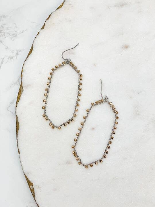 Metal Studded Drop Earrings- Gold