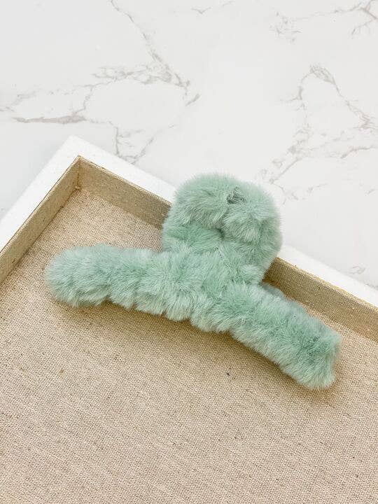 Fluffy Fur Claw Hair Clips sage