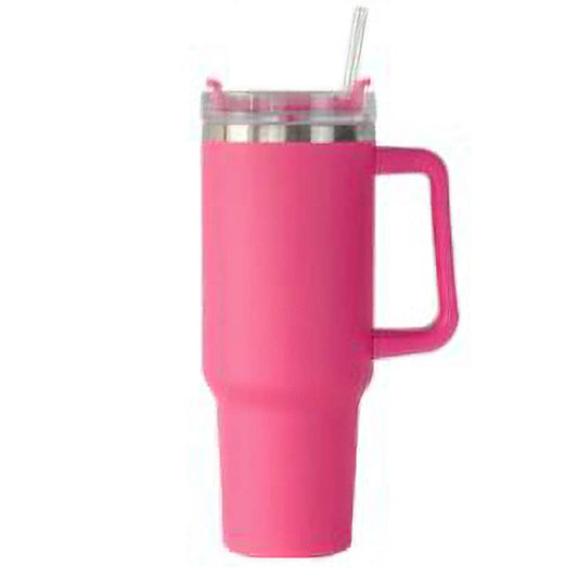 Hot Pink 40 Oz Tumbler Cup with Handle
