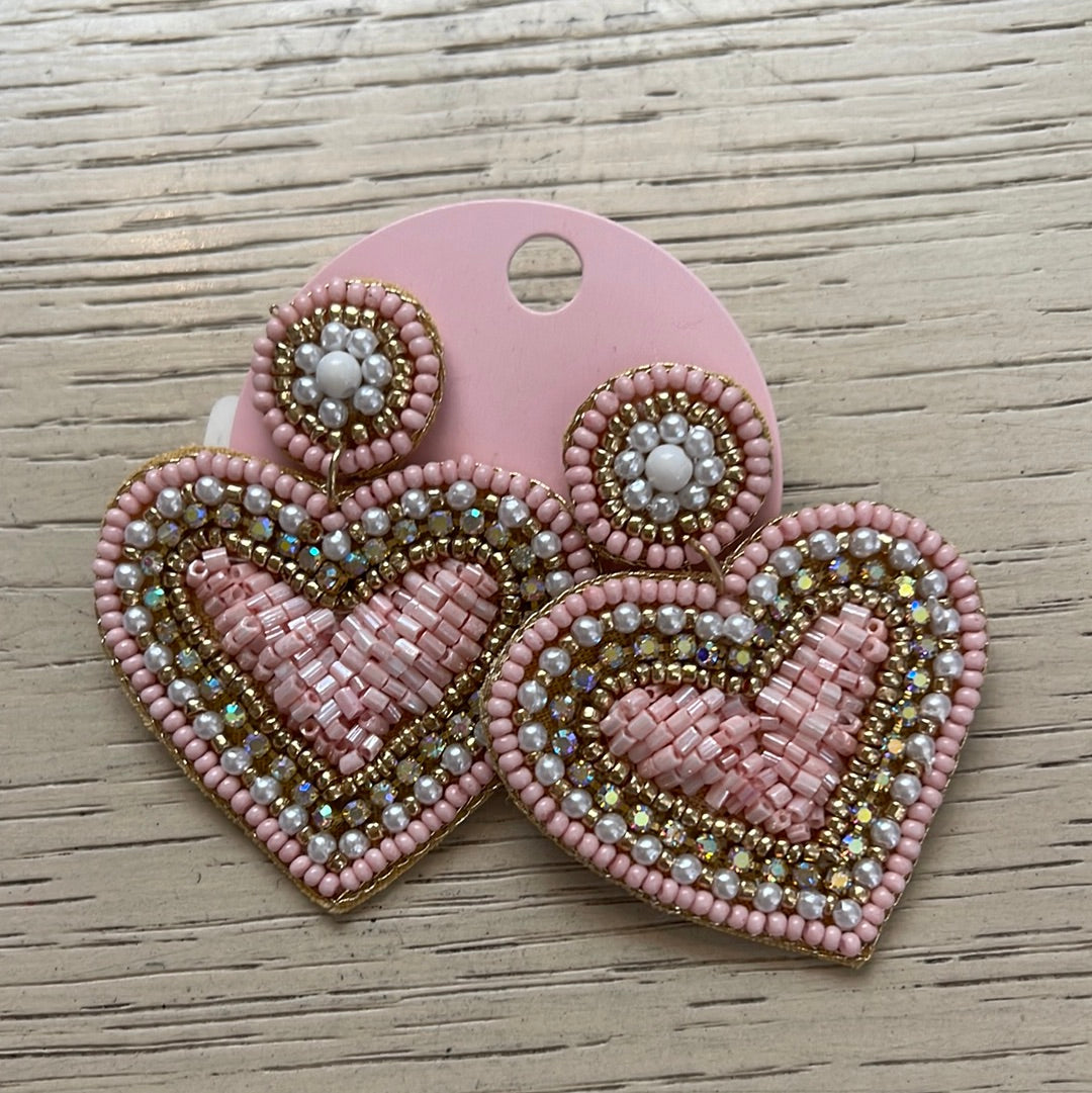 Beating Heart Beaded Dangle Earrings