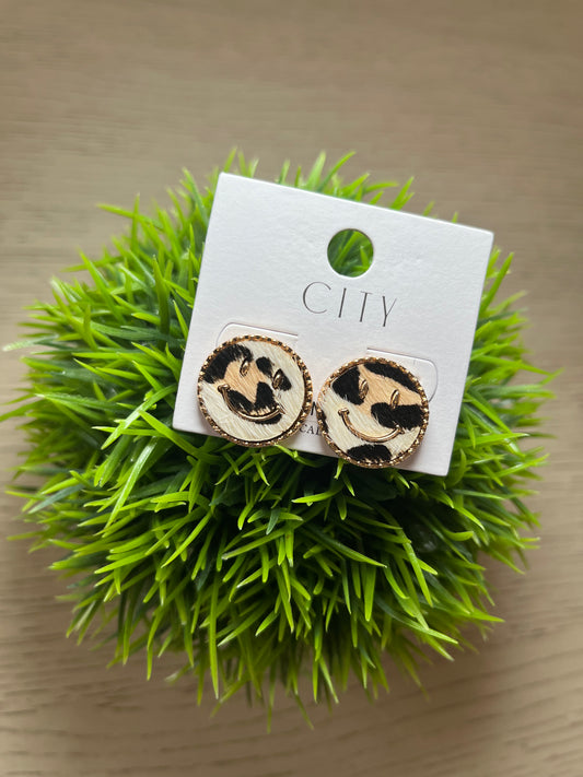 Smiley Cow Print Studs