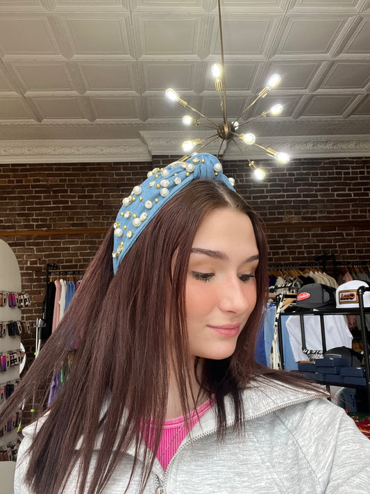 Denim Embellished Headband